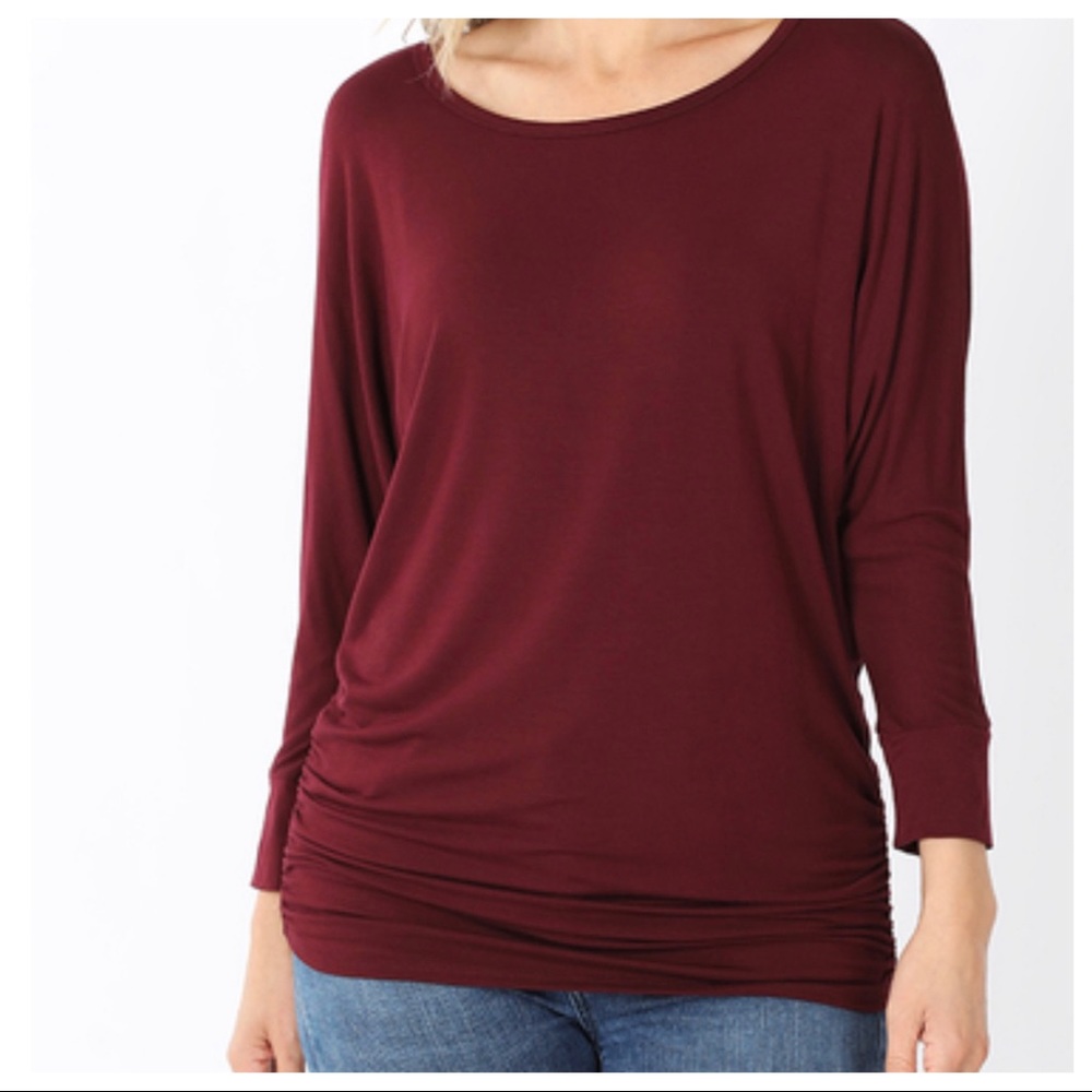 CREAM DOLMAN BOATNECK 3/4 SLEEVES TUNIC TOP - Picture 6 of 11